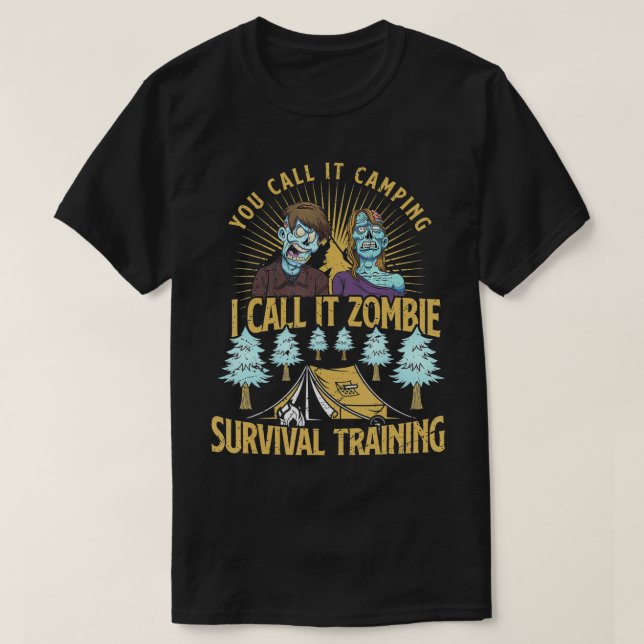 Zombie Survival Training Camping  Funny Halloween  T-Shirt (Design Front)