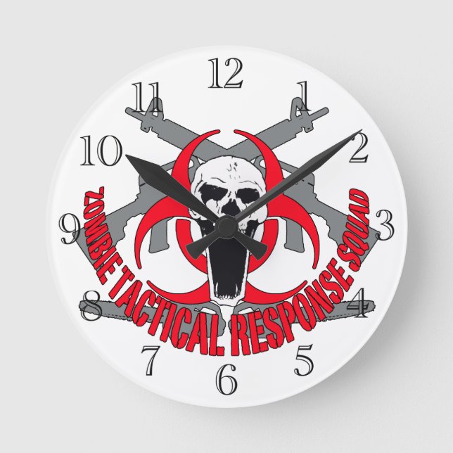 Zombie tactical red round clock (Front)