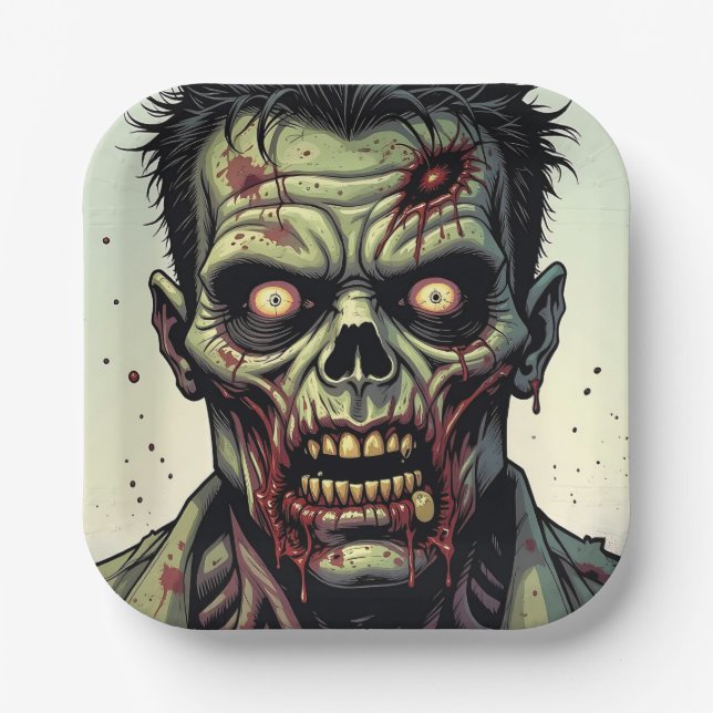 Zombie Themed Halloween Party Paper Plate (Front)