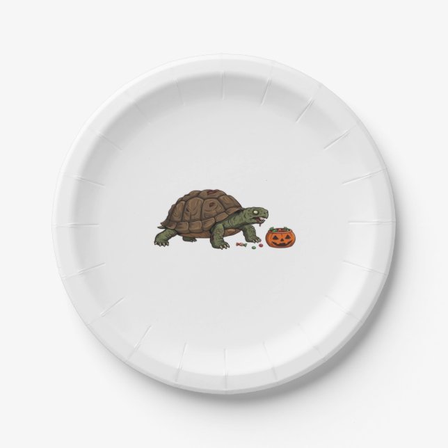 Zombie Turtle Candy Crawl - Spooky Slow Halloween  Paper Plate (Front)