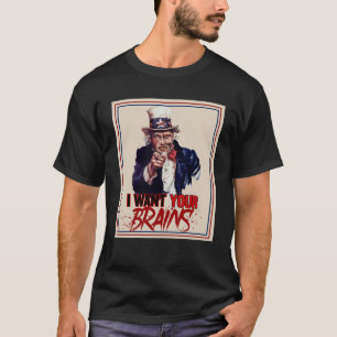 Zombie Uncle Sam I Want Your Brains Halloween Swea T-Shirt