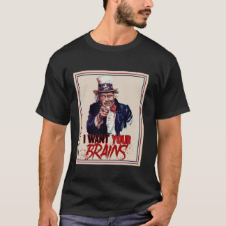 Zombie Uncle Sam I Want Your Brains Halloween T-Shirt
