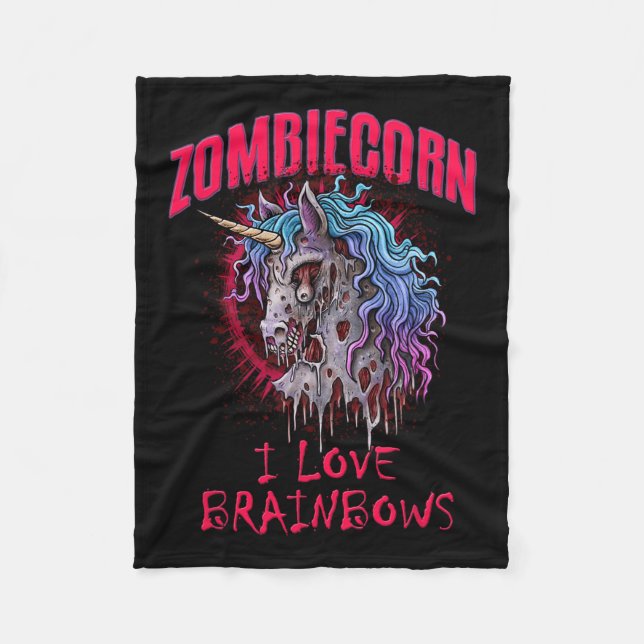 Zombie Unicorn I Love Brainbows Punk Gothic Goth H Fleece Blanket (Front)
