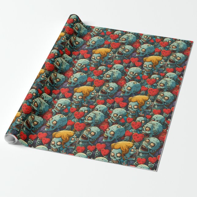 Zombie Valentine's Day  Wrapping Paper (Unrolled)
