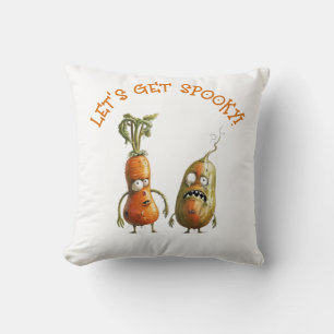  zombie vegetables black and white Halloween  Throw Pillow