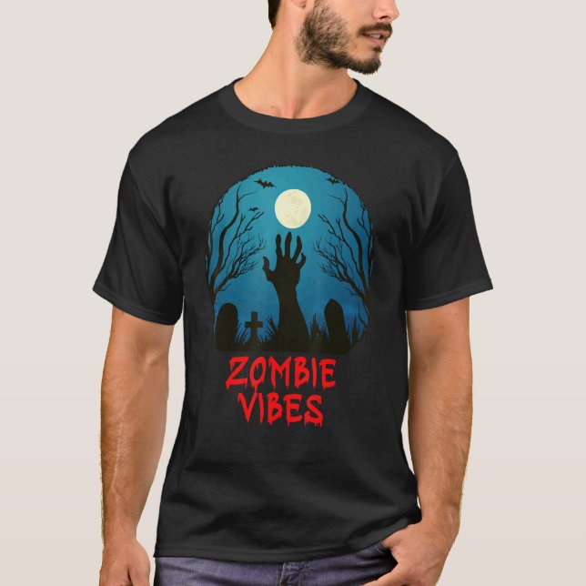 Zombie Vibes Moonlit Graveyard  Scary Kids Boys Ad T-Shirt (Front)