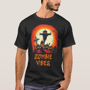 Zombie Vibes Moonlit Graveyard Scary Kids Boys Ad T-Shirt