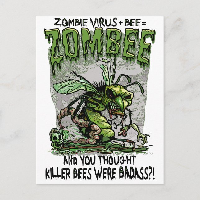 Zombie Virus add Bee equals Zombee Postcard (Front)