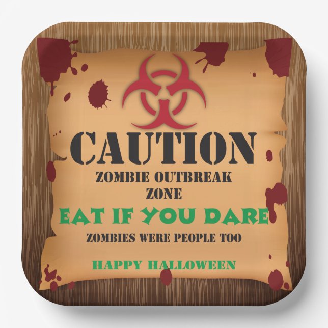 Zombie Virus Outbreak Halloween Party Paper Plate (Front)