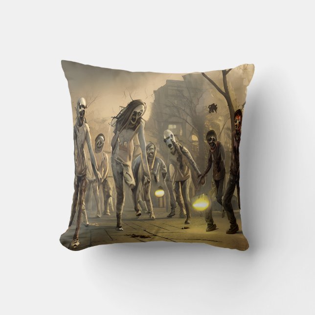 Zombie Walking Dead Horde Halloween Throw Pillow (Front)