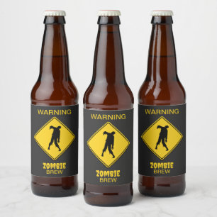 Zombie Warning Halloween Beer Bottle Label
