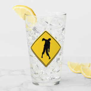 Zombie Warning Halloween Glass