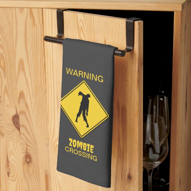 Zombie Warning Halloween Kitchen Towel (Thirds Fold)