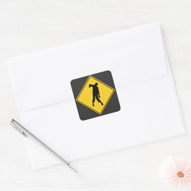 Zombie Warning Halloween Square Sticker (Envelope)