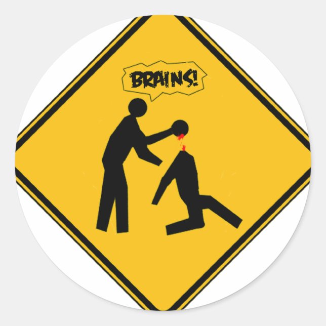 Zombie Warning Sign Classic Round Sticker (Front)