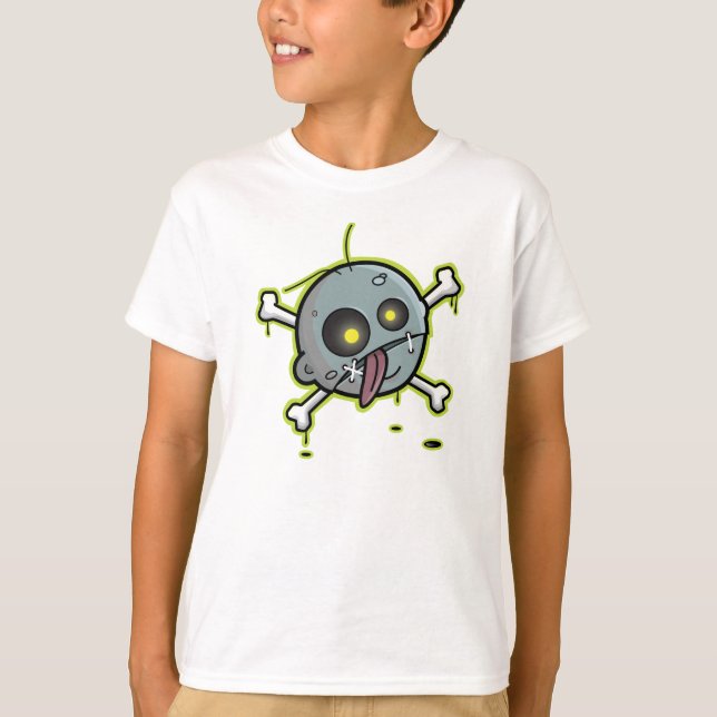 Zombie with Crossbones Kids Blue Ringer T-Shirt (Front)