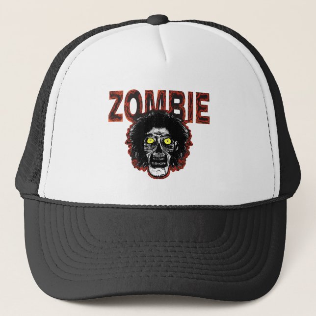 ZOMBIE with Head Black & Orange Trucker Hat (Front)