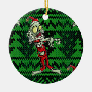 zombie xmas santa ceramic ornament