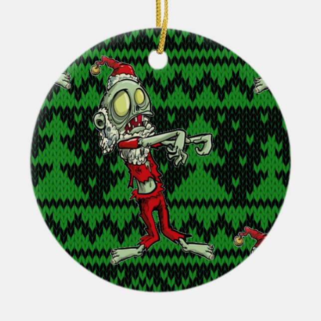zombie xmas santa ceramic ornament (Front)