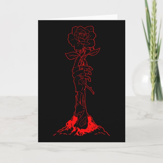 Zombiecore Aesthetic Zombie Hand Red Rose Skeleton Card (Front)