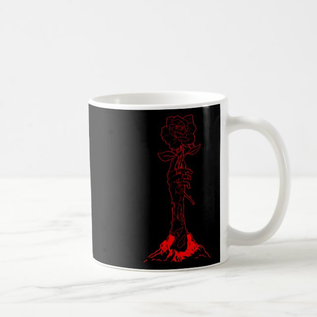 Zombiecore Aesthetic Zombie Hand Red Rose Skeleton Coffee Mug (Right)
