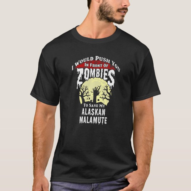 Zombies Alaskan Malamute Spooky Halloween   T-Shirt (Front)