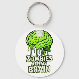 Zombies Ate My Brain" Funny Halloween Keychain