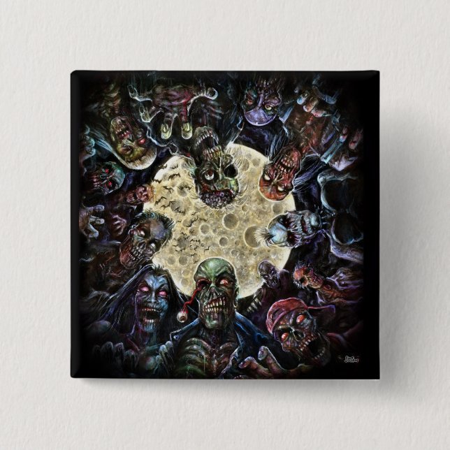Zombies Attack (Zombie Horde) 2 Inch Square Button (Front)