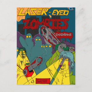 Zombies au laser avec Chainsaws carte postale