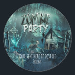 Zombies Birthday Party Fun Favour Classic Round Sticker<br><div class="desc">Zombies Birthday Party Fun Favour Stickers. Matching invitations available. ( zombie party type is removable. Just delete the object.)</div>