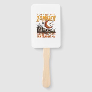 Zombies Chase Us Halloween Graveyard Crescent Moon Hand Fan