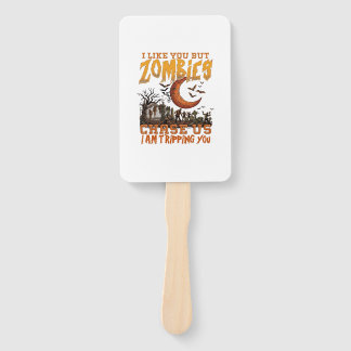 Zombies Chase Us Halloween Graveyard Crescent Moon Hand Fan