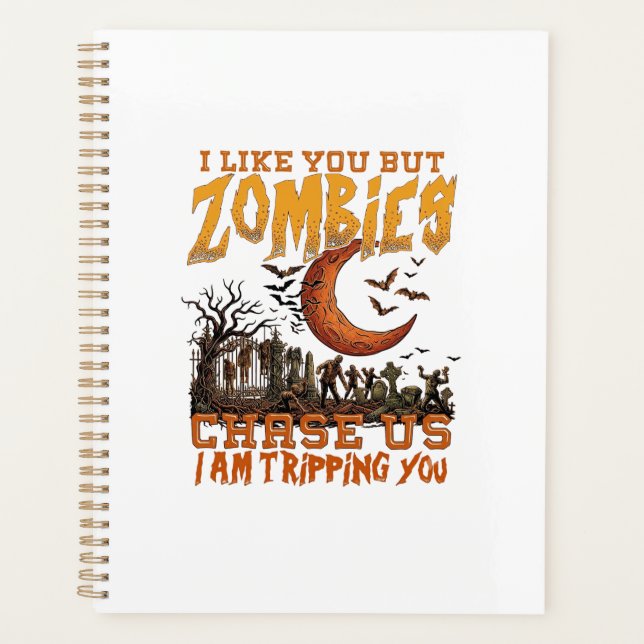 Zombies Chase Us Halloween Graveyard Crescent Moon Planner (Front)