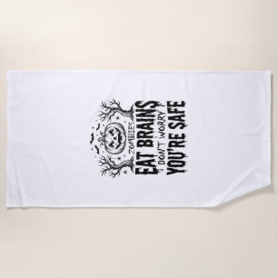 Zombies Eat Brains Funny Halloween Vector Design_1 Beach Towel