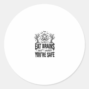 Zombies Eat Brains Funny Halloween Vector Design_1 Classic Round Sticker