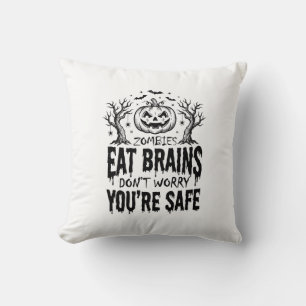 Zombies Eat Brains Funny Halloween Vector Design_1 Throw Pillow