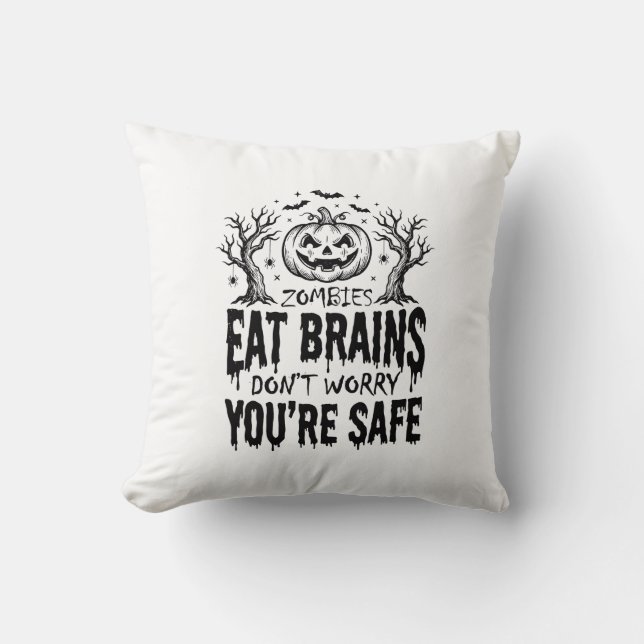 Zombies Eat Brains Funny Halloween Vector Design_1 Throw Pillow (Front)
