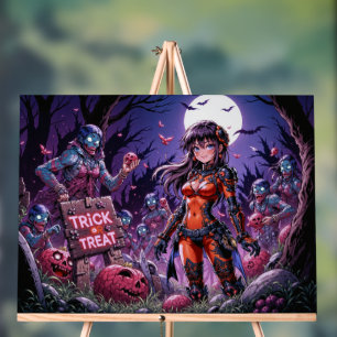 Zombies Hand-out Brains Halloween Trick or Treat Acrylic Sign