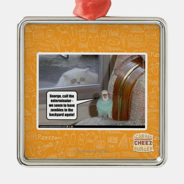 Zombies in the backyard metal ornament (Front)