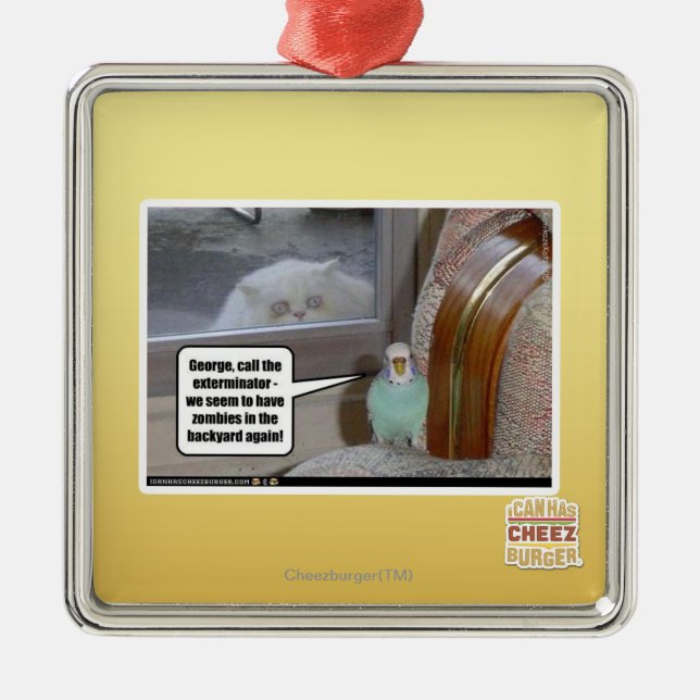 Zombies in the backyard metal ornament (Front)