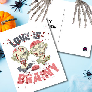 Zombies Love Is Brainy – Funny Halloween Postcard