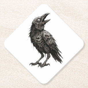 Zombified Crow Paper Coaster