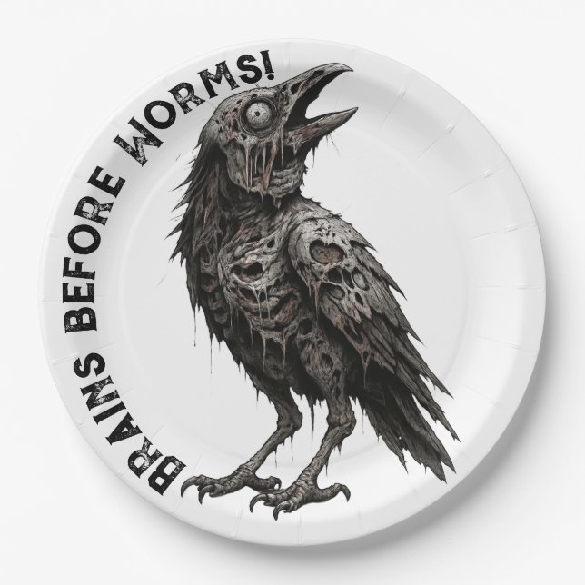 Zombified Crow Paper Plate (Front)