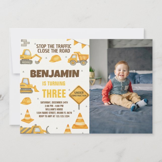 Zone de construction Anniversaire Invitation avec  (Devant)