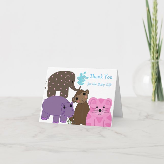 Zoo Animal Baby Shower Thank You (Front)