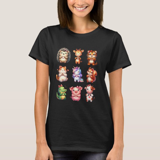 Zoo Animal Heart Hand Sign Valentines Day Girl Tod T-Shirt (Front)