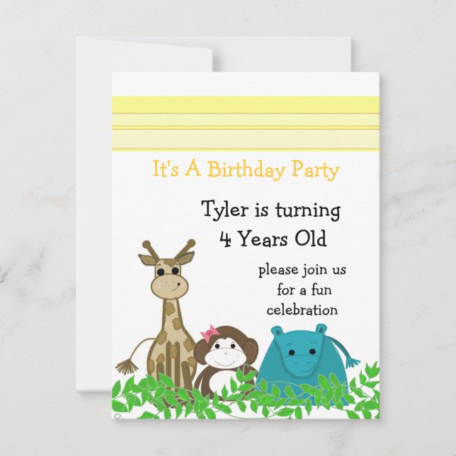 Zoo Animal Invitation Anniversaire (Devant)