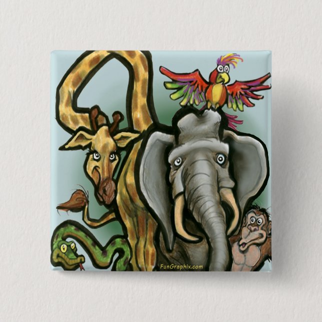 Zoo Animals 2 Inch Square Button (Front)
