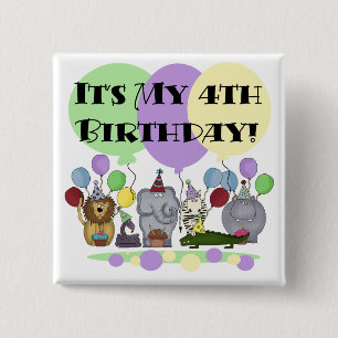 Zoo  Animals 4th Birthday Tshirts and Gifts 2 Inch Square Button