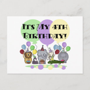 Zoo Animals 4th Birthday Tshirts and Gifts Postcard